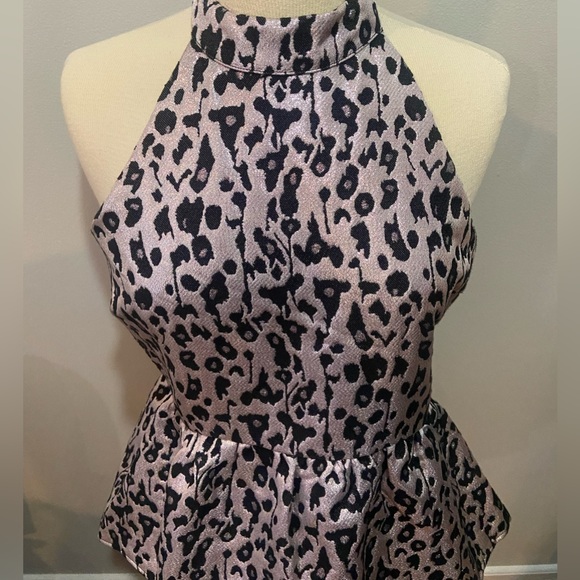 Leopard Print Metallic Pink Peplum Halter M - Picture 2 of 5